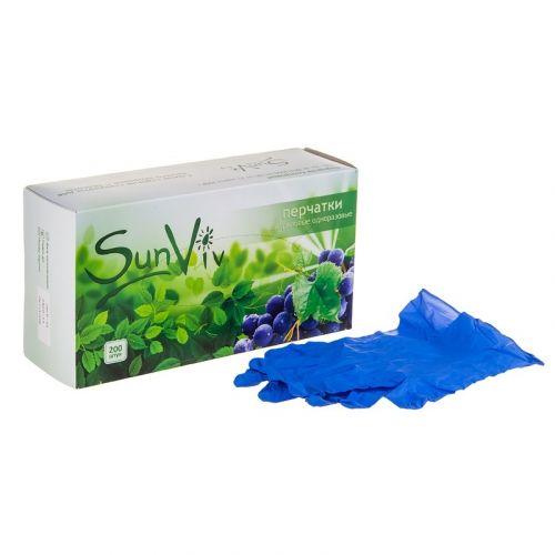 Перчатки нитриловые неопудренные смотровые гипоаллергенные SunViv (200 шт.)