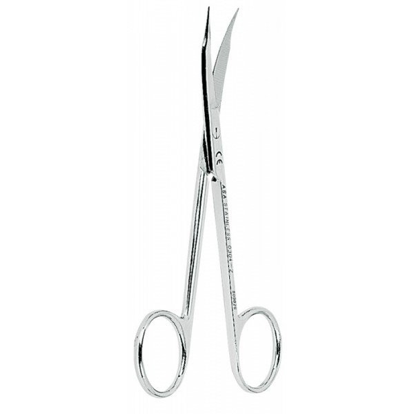 Ножницы для десны изогнутые, зубчики на одном лезвии, узкие лезвия 13 см.