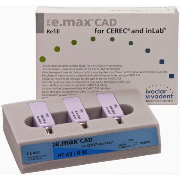 Блоки IPS e.max CAD для CEREC и inLab HT B40, по 1 x 3